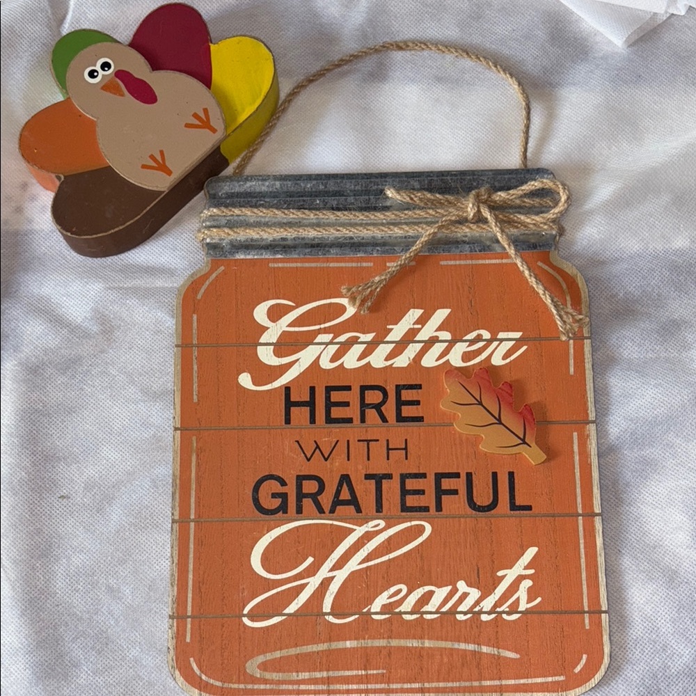 Thanksgiving Holiday Rustic Farmhouse Wall Art Orange Brown Turkey Shelf Decor